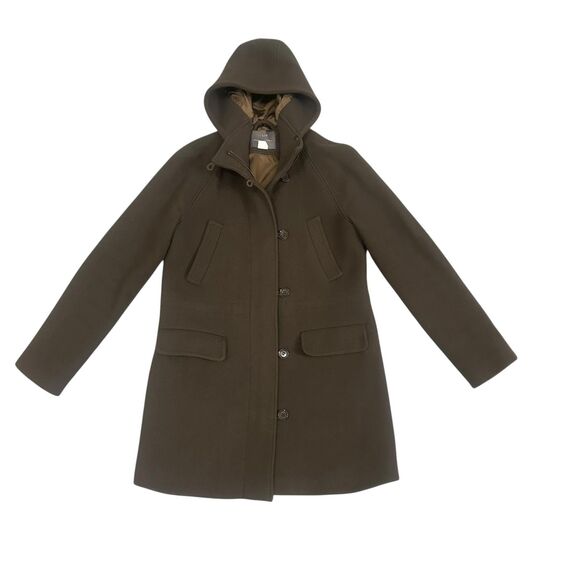 J.Crew Stadium Cloth Hooded Coat Womens 10 Olive Wool Nello Gori Style 31410 - Picture 1 of 11